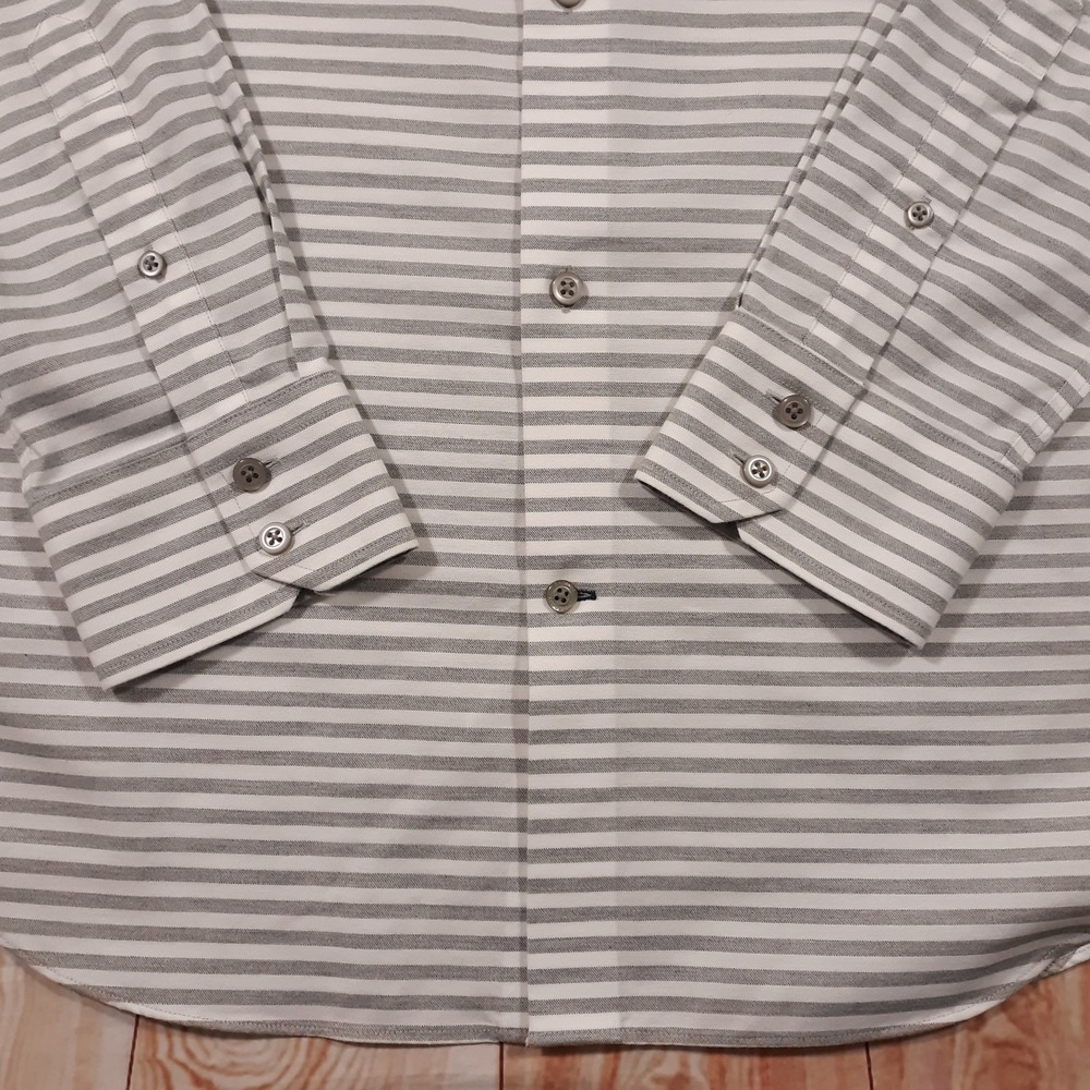 Banana Republic Non-Iron Shirt Mens Size Large Tall Slim‎ Fit Gray Striped NEW - Picture 4 of 11